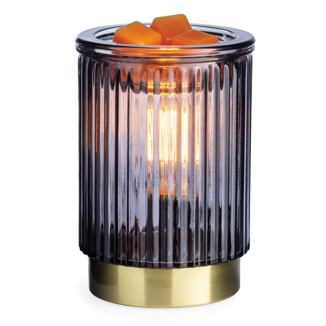 Black Fluted Glass Illumination Wax Melt Warmer with Gold Base