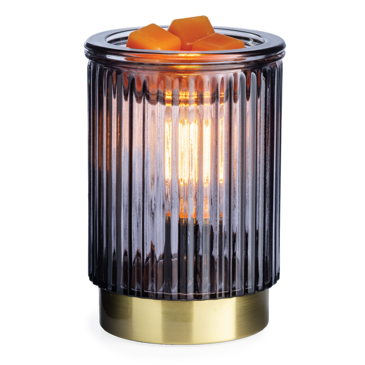 Black Fluted Glass Illumination Wax Melt Warmer with Gold Base