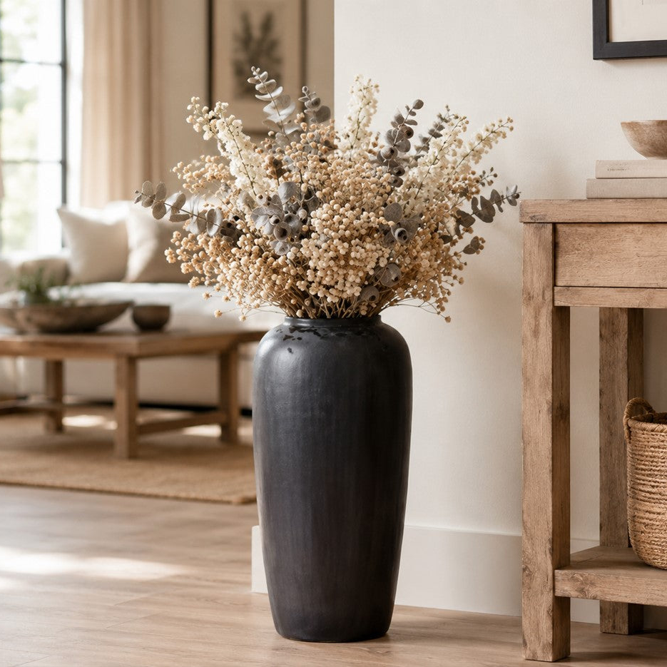 Extra Large Vintage Black Ceramic Vase, 22"