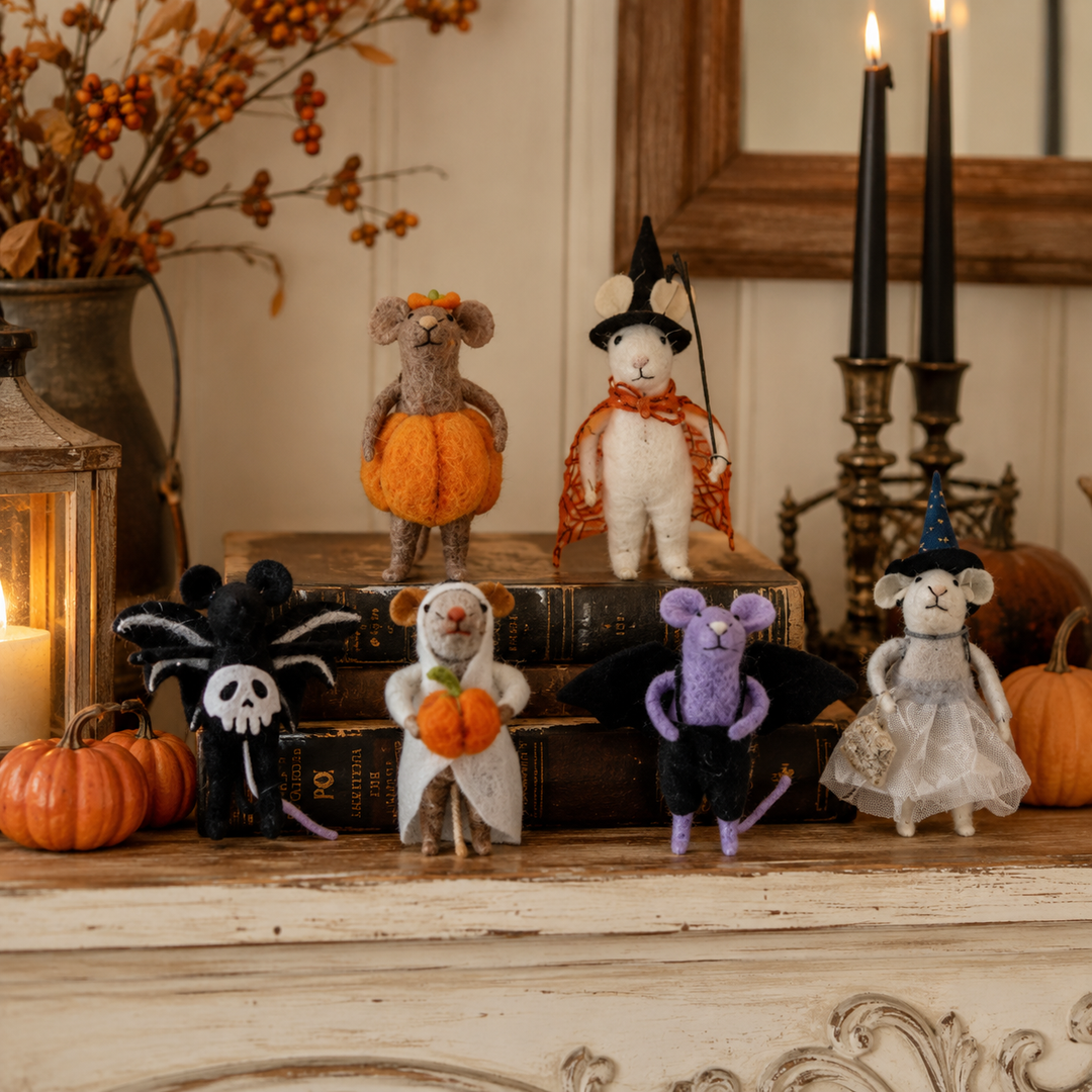 Handmade Wool Felt Halloween Mice