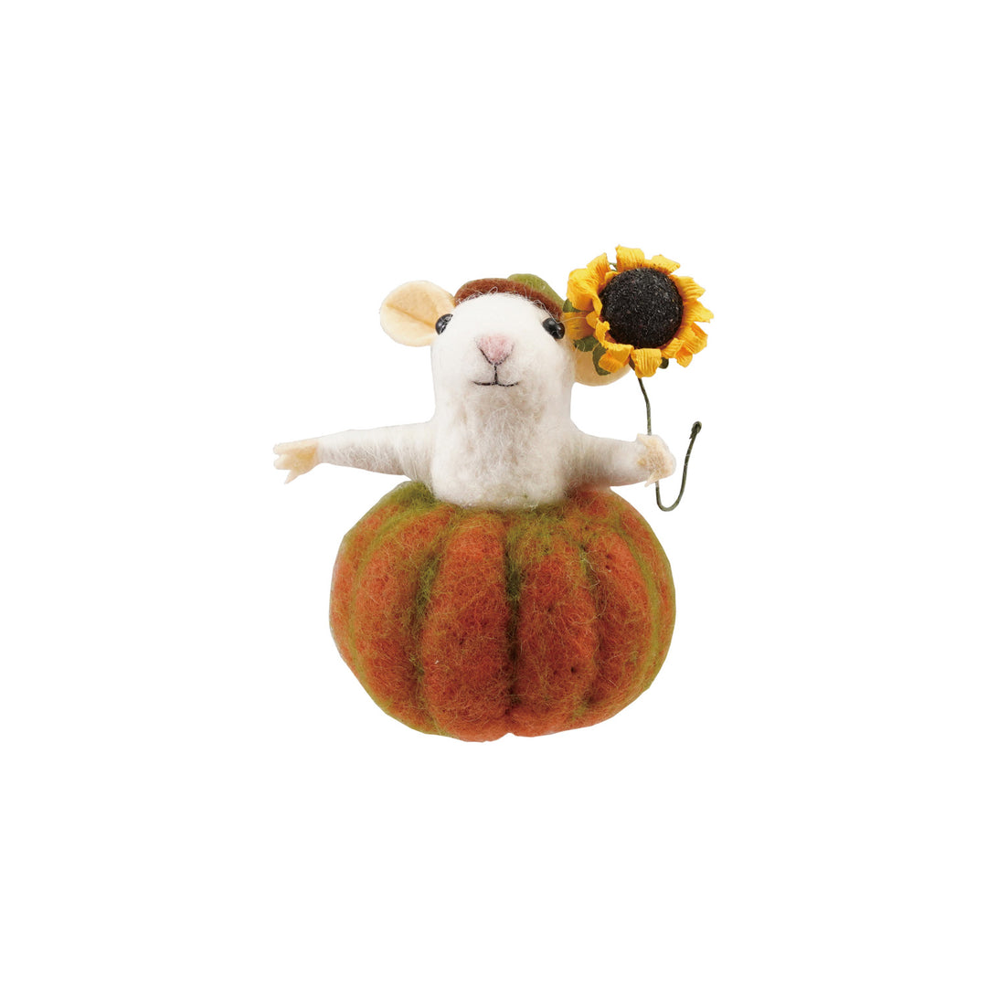 Handmade Wool Felt Harvest Mouse with Pumpkin