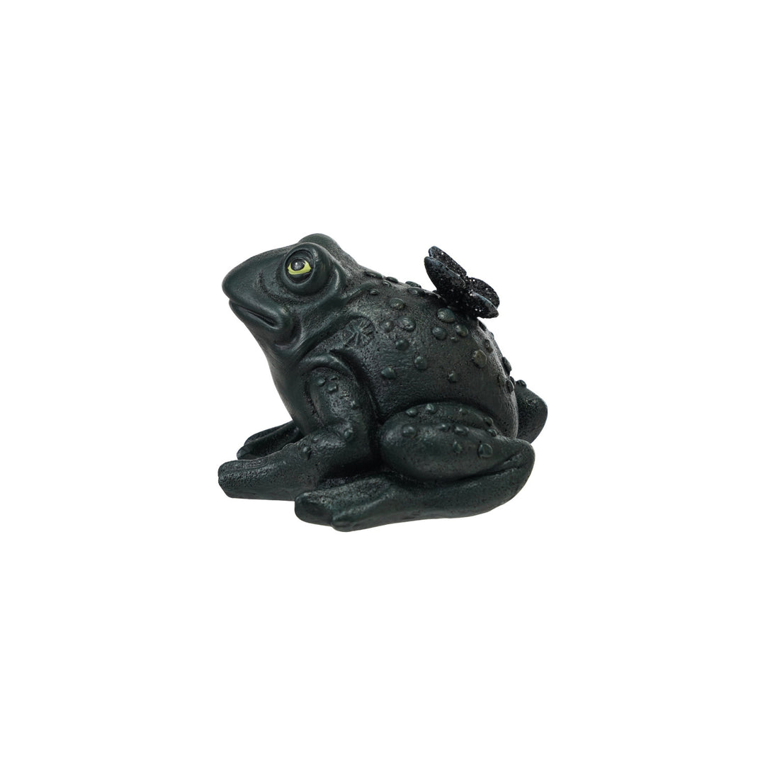 Black Toad with Butterfly Figurine