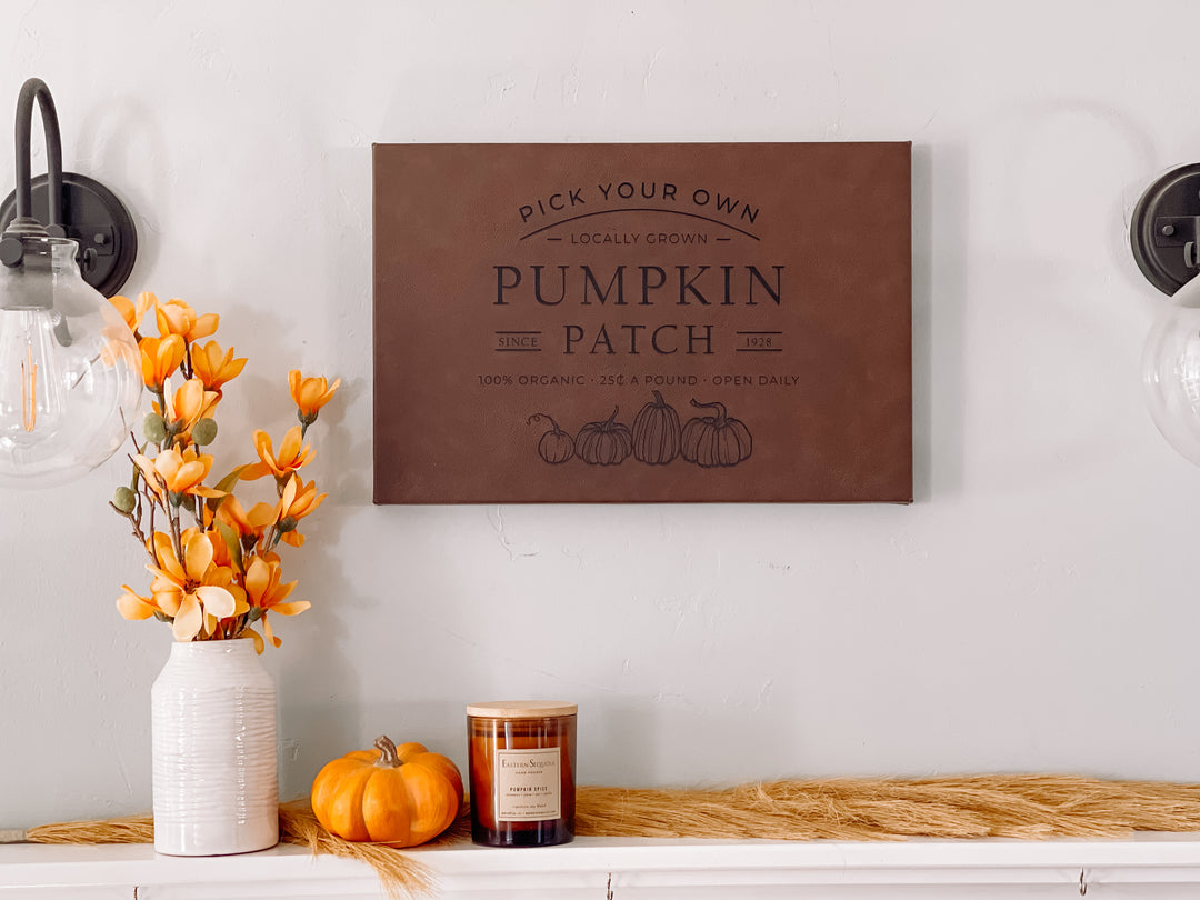 Leather like canvas wall art 12"x18", Pumpkin Patch