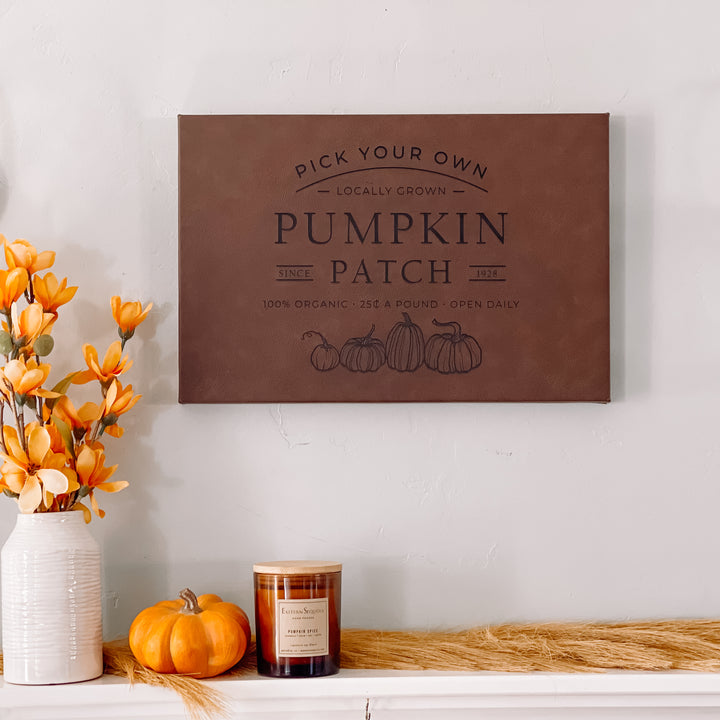 Leather like canvas wall art 12"x18", Pumpkin Patch