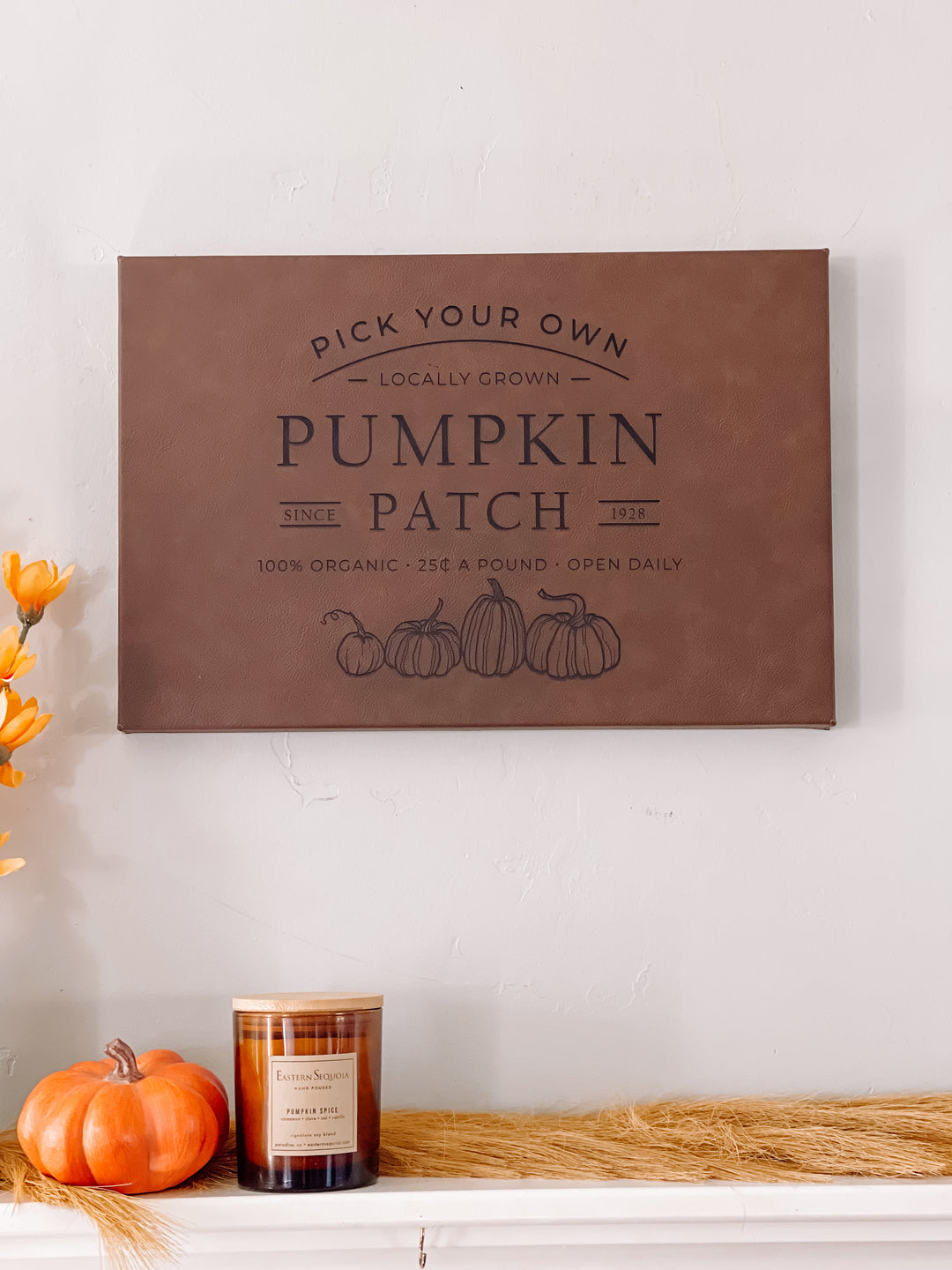 Leather like canvas wall art 12"x18", Pumpkin Patch