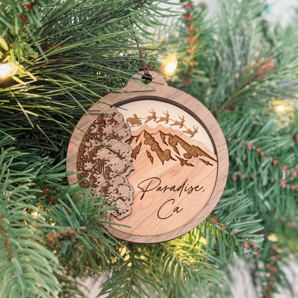Wooden Mountain + Tree 2 Layer Ornament – Eastern Sequoia