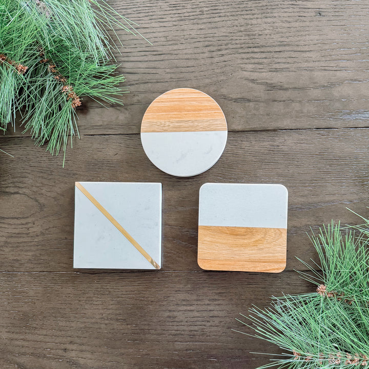 Square Marble + Acacia Coasters