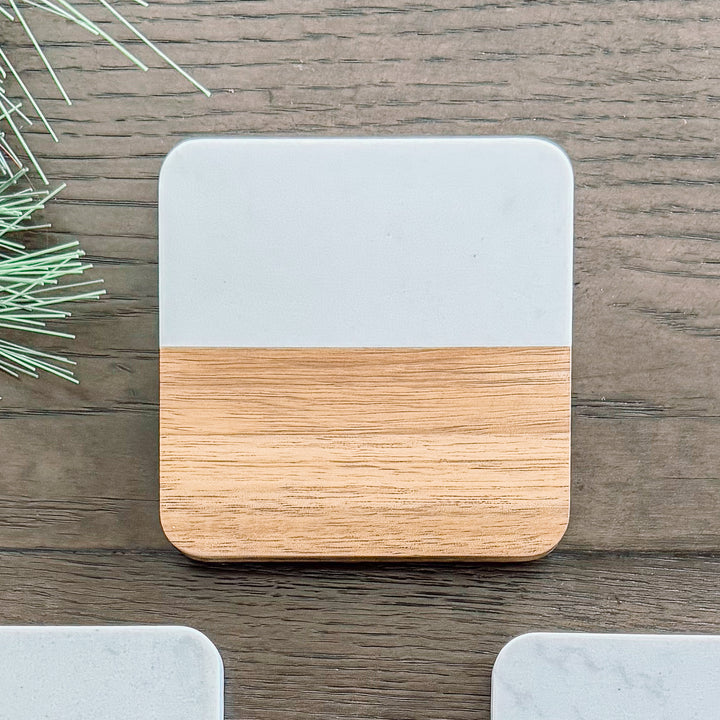 Square Marble + Acacia Coasters