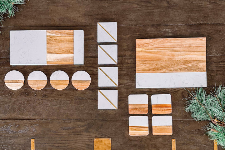 Square Marble + Acacia Coasters