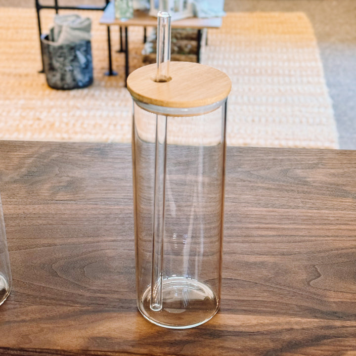 26 oz Glass Tumbler with Bamboo Lid + Glass Straw