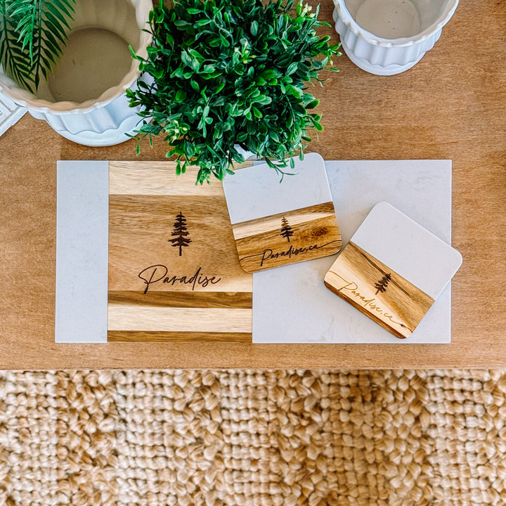 Paradise Tree Marble + Acacia Charcuterie Board