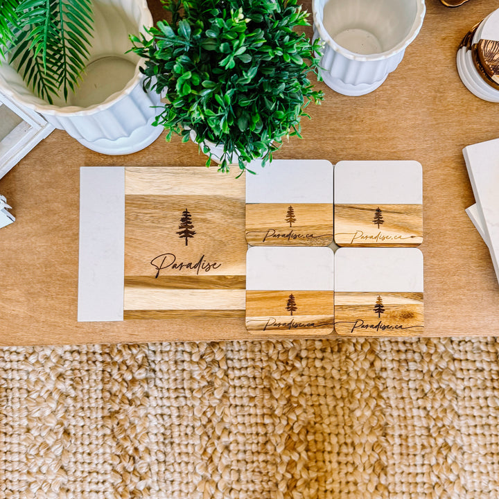 Square Marble + Acacia Destination Coasters