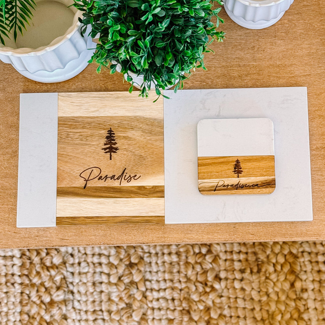 Square Marble + Acacia Destination Coasters