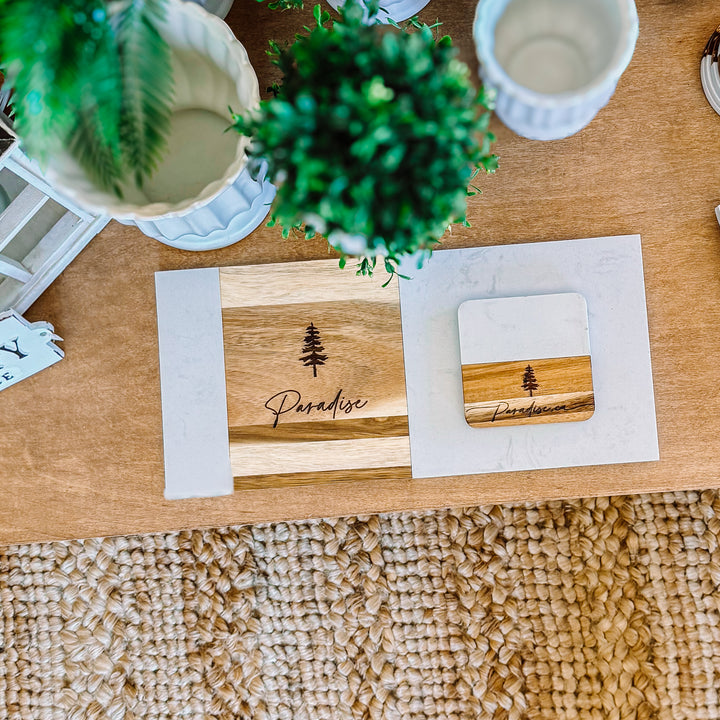 Square Marble + Acacia Destination Coasters