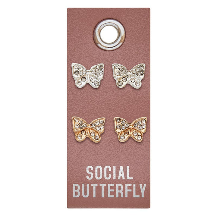 "Social Butterfly" Earring Set Leather Gift Tag