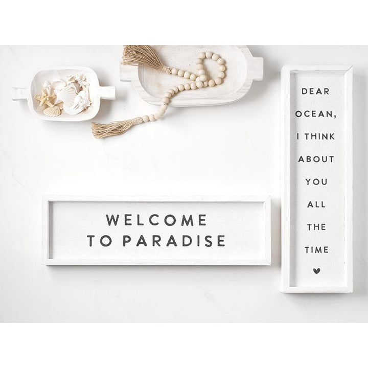 "Welcome To Paradise" Wooden White Painted Sign
