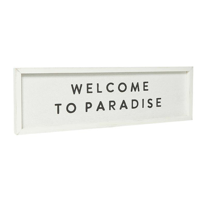 "Welcome To Paradise" Wooden White Painted Sign