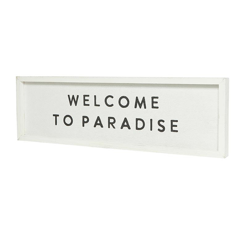 "Welcome To Paradise" Wooden White Painted Sign