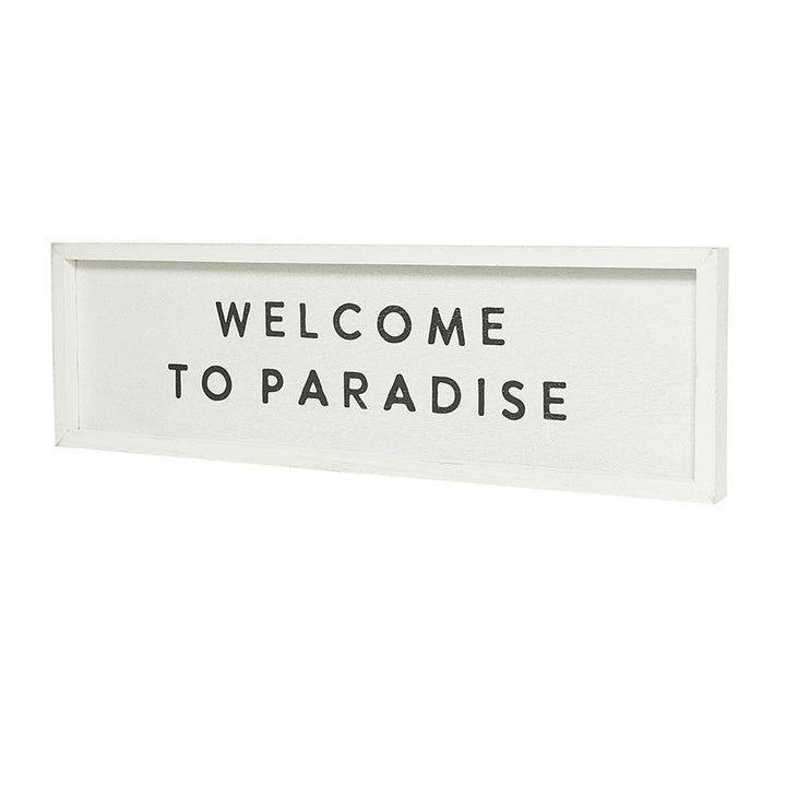 "Welcome To Paradise" Wooden White Painted Sign