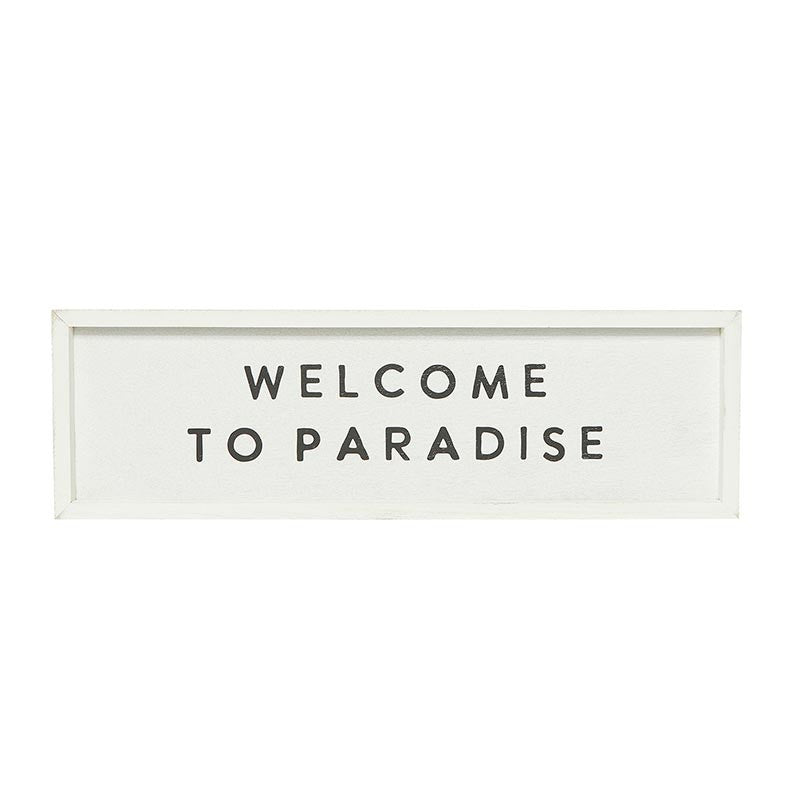 "Welcome To Paradise" Wooden White Painted Sign