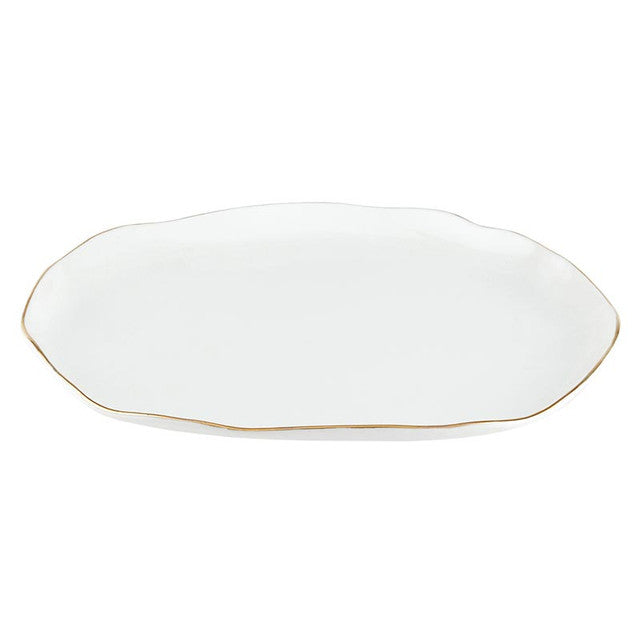 Organic Edge Platter, 13", White + Gold Rim