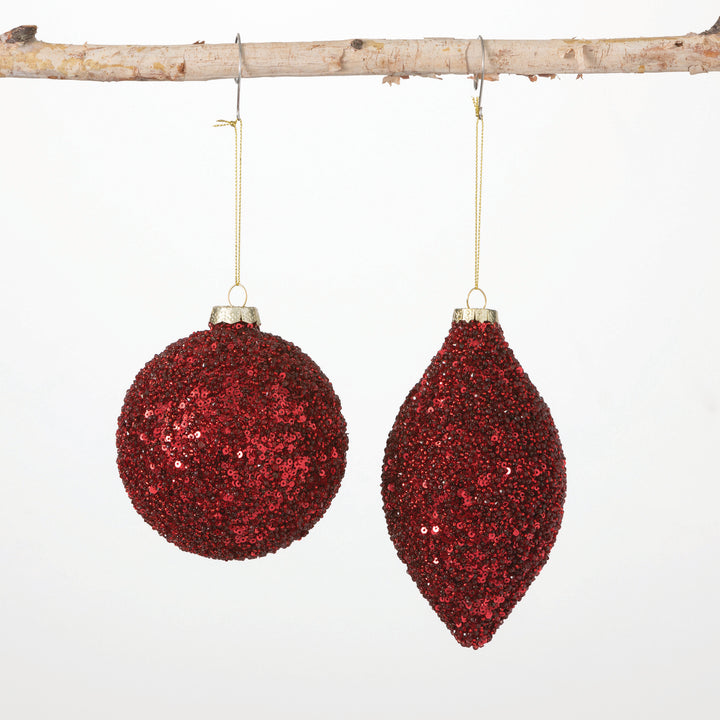 Red Glass Bead and Glitter Ornaments