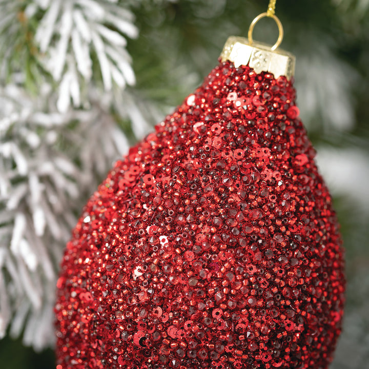 Red Glass Bead and Glitter Ornaments