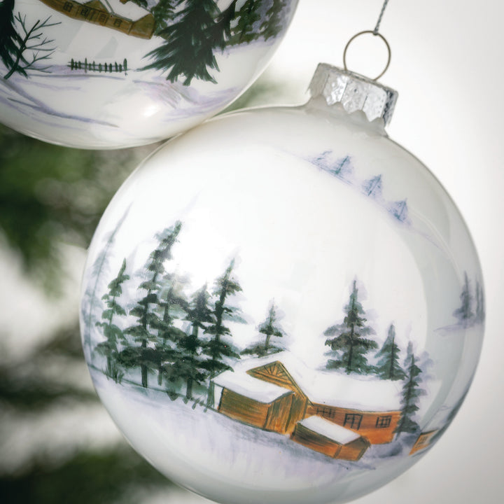 Winter Lodge Scene Ornaments