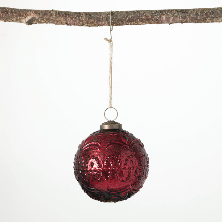 Red Mercury Glass Embossed Ornament