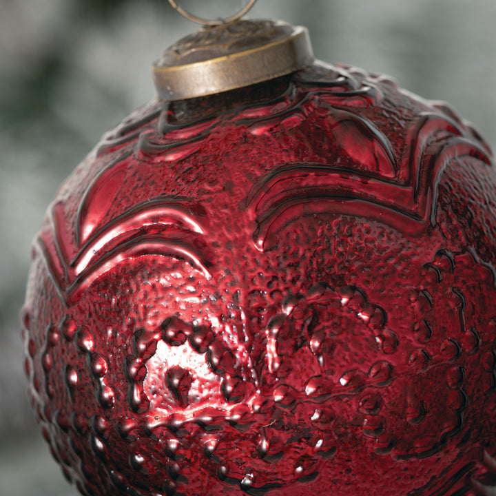 Red Mercury Glass Embossed Ornament