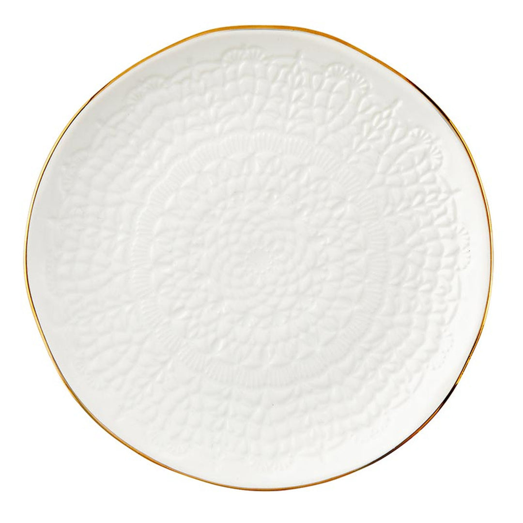 Stamped Ceramic Appetizer Plate, 6", Gold Rim