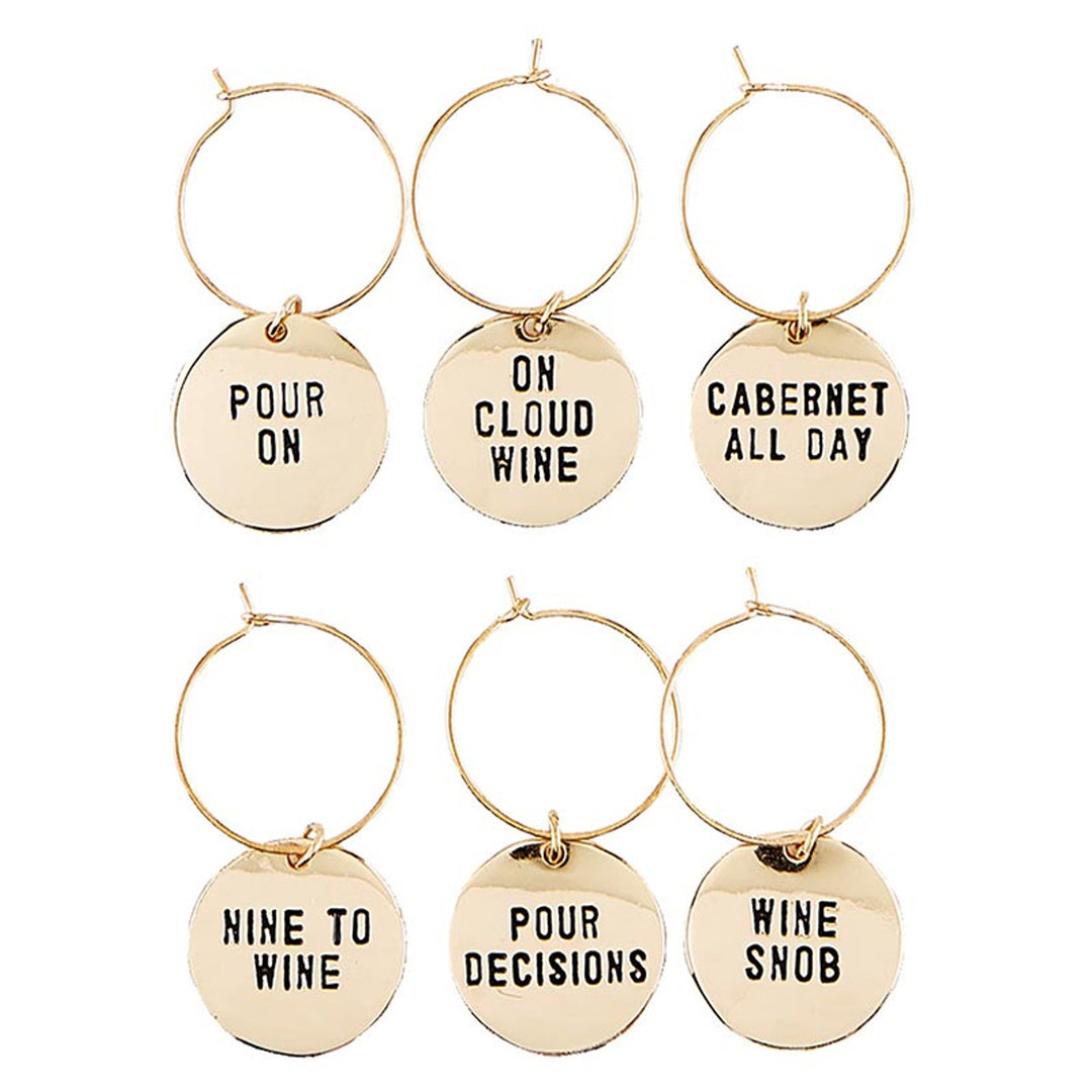 Gold Wine Charms in Pine Box "Wine Tasting Daily"