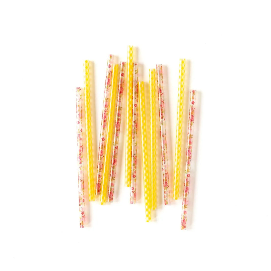 Bright Gingham Floral Reusable Straws, 12 ct