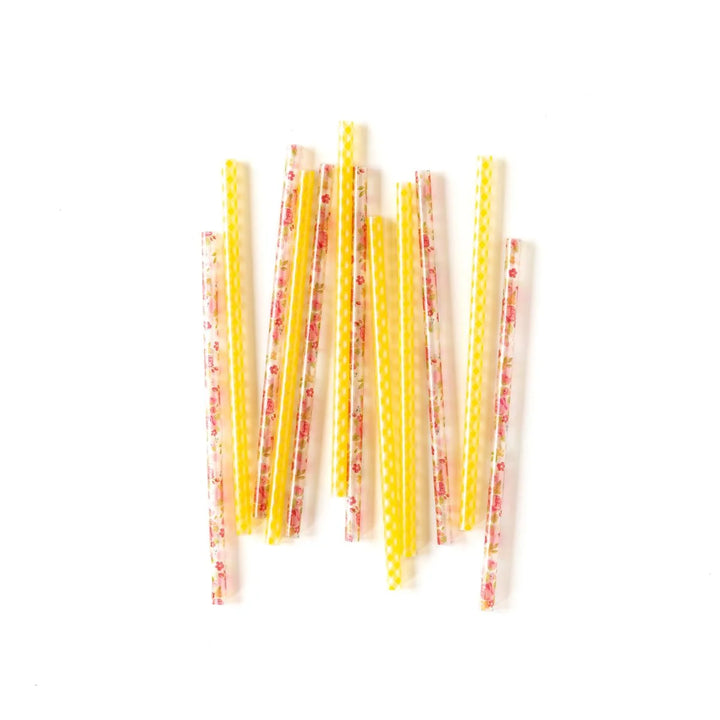 Bright Gingham Floral Reusable Straws, 12 ct