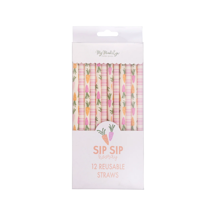 Carrots and Stripes Reusable Straws, 12 ct