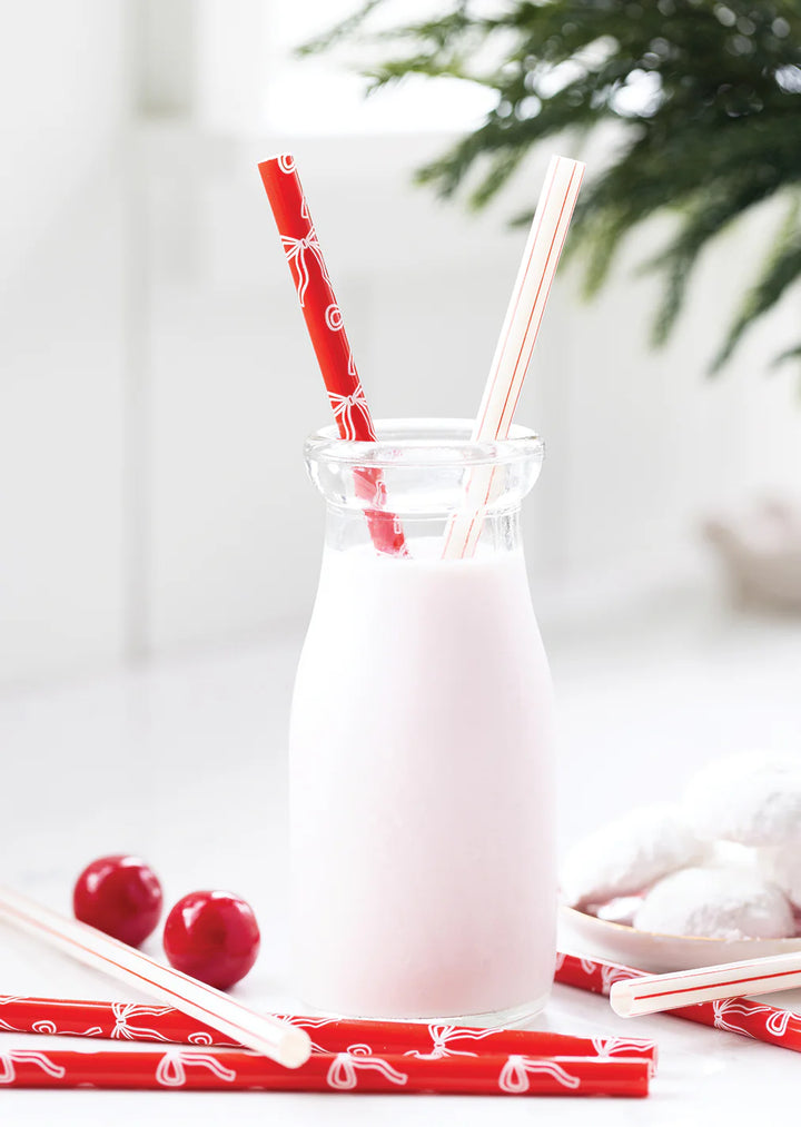 Bows and Stripes Reusable Straws, 12 ct