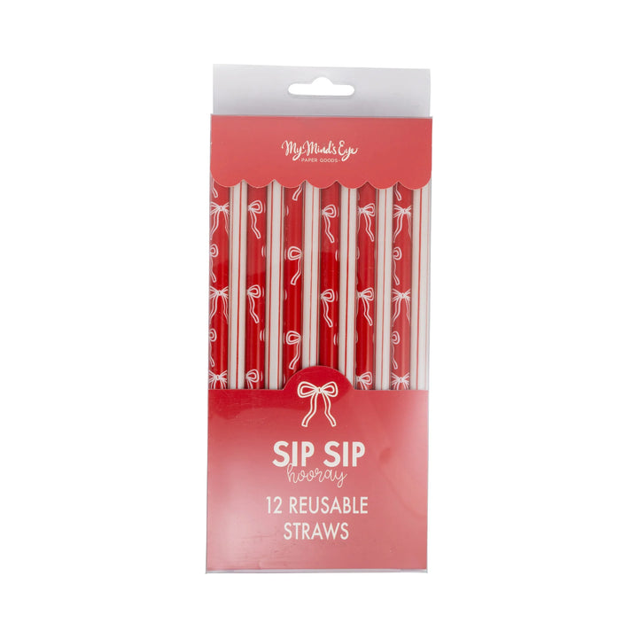 Bows and Stripes Reusable Straws, 12 ct