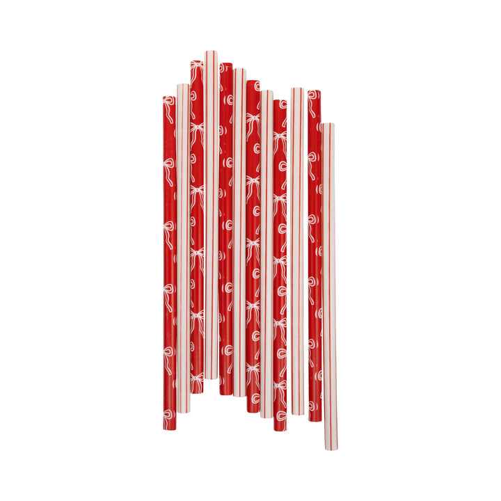 Bows and Stripes Reusable Straws, 12 ct