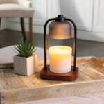 Frosted Glass Pendant Lamp Candle Warmer with Wood Base