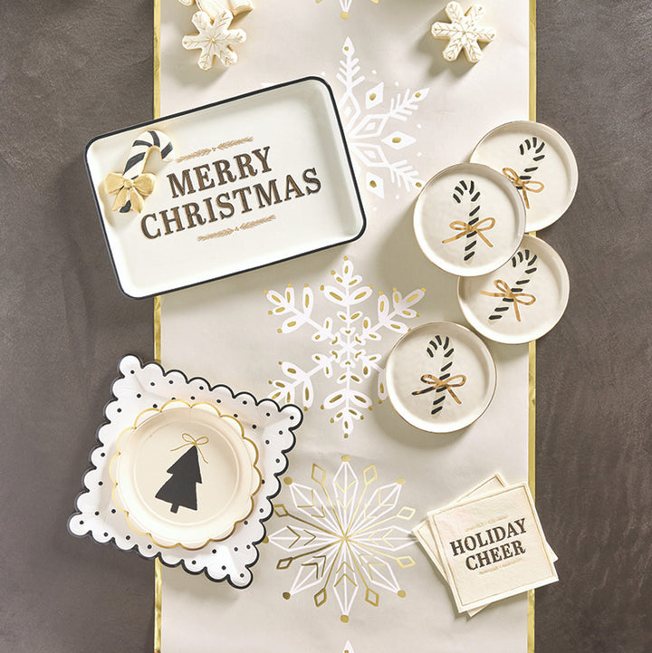 "Holiday Cheer" Cocktail Napkins, White + Gold