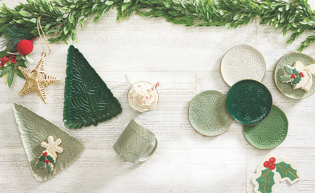 Embossed Mug with Wide Handle, Sage Mist + Gold Rim, 16oz