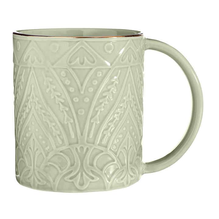 Embossed Mug with Wide Handle, Sage Mist + Gold Rim, 16oz
