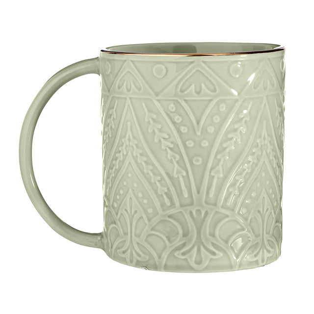 Embossed Mug with Wide Handle, Sage Mist + Gold Rim, 16oz