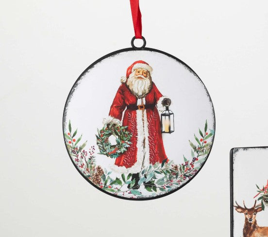 Rustic Santa Metal Ornament