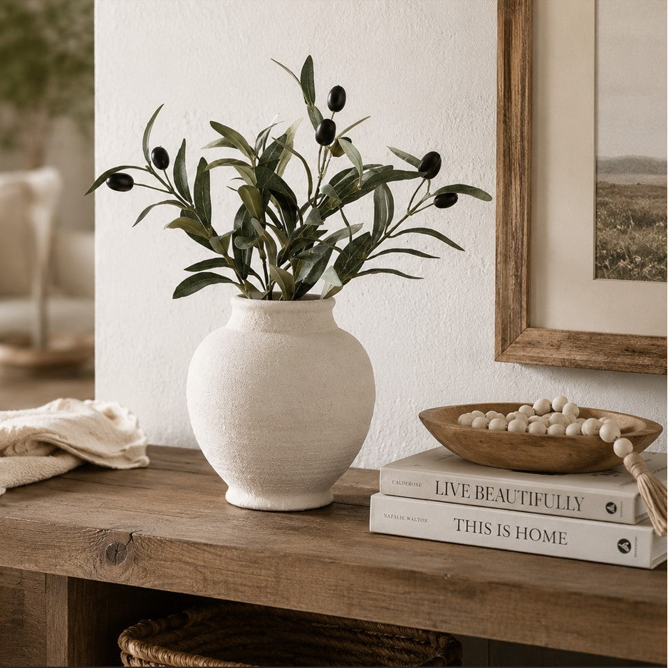 Small Rustic Cream Ceramic Vase, 6"