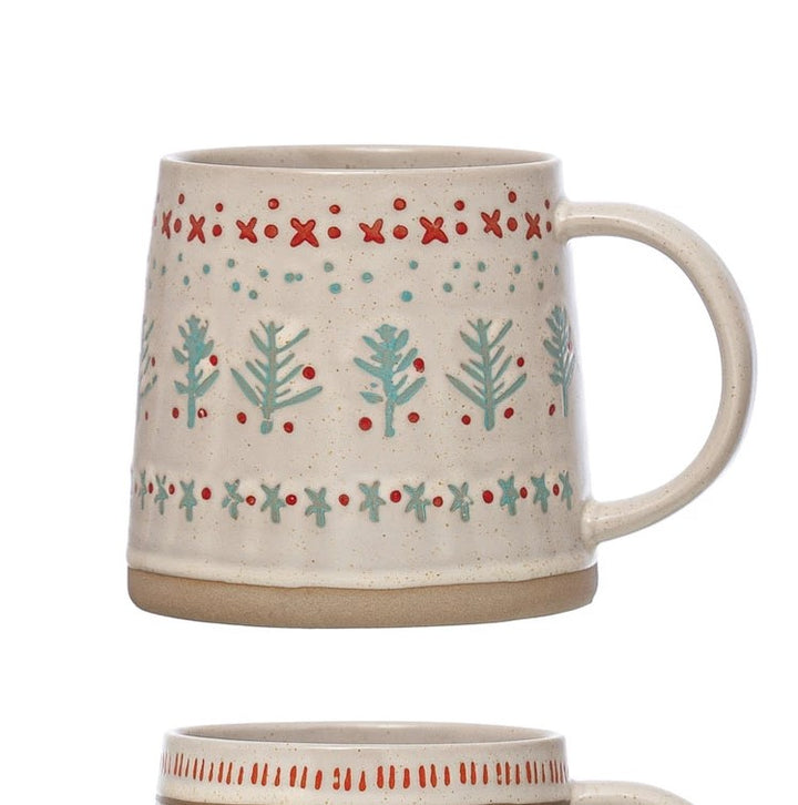 Hand-Stamped Sweater Pattern Stoneware Mug, 16 oz