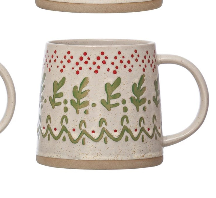 Hand-Stamped Sweater Pattern Stoneware Mug, 16 oz