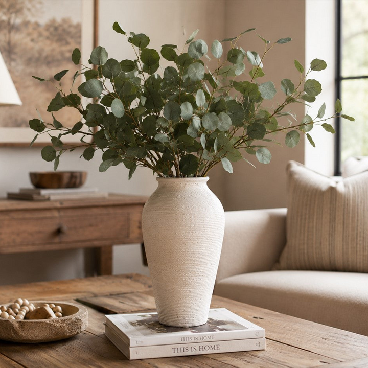 Tall Textured White Ceramic Vase, 12"