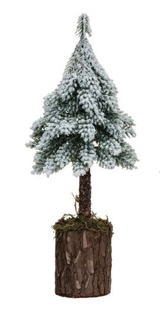 Frosted Fir Tree with Wooden Base