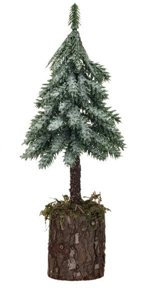 Frosted Fir Tree with Wooden Base